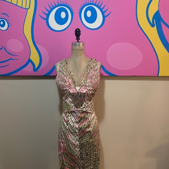 Roberto Cavalli Just Pink Yellow Satin Gown Long Dress
